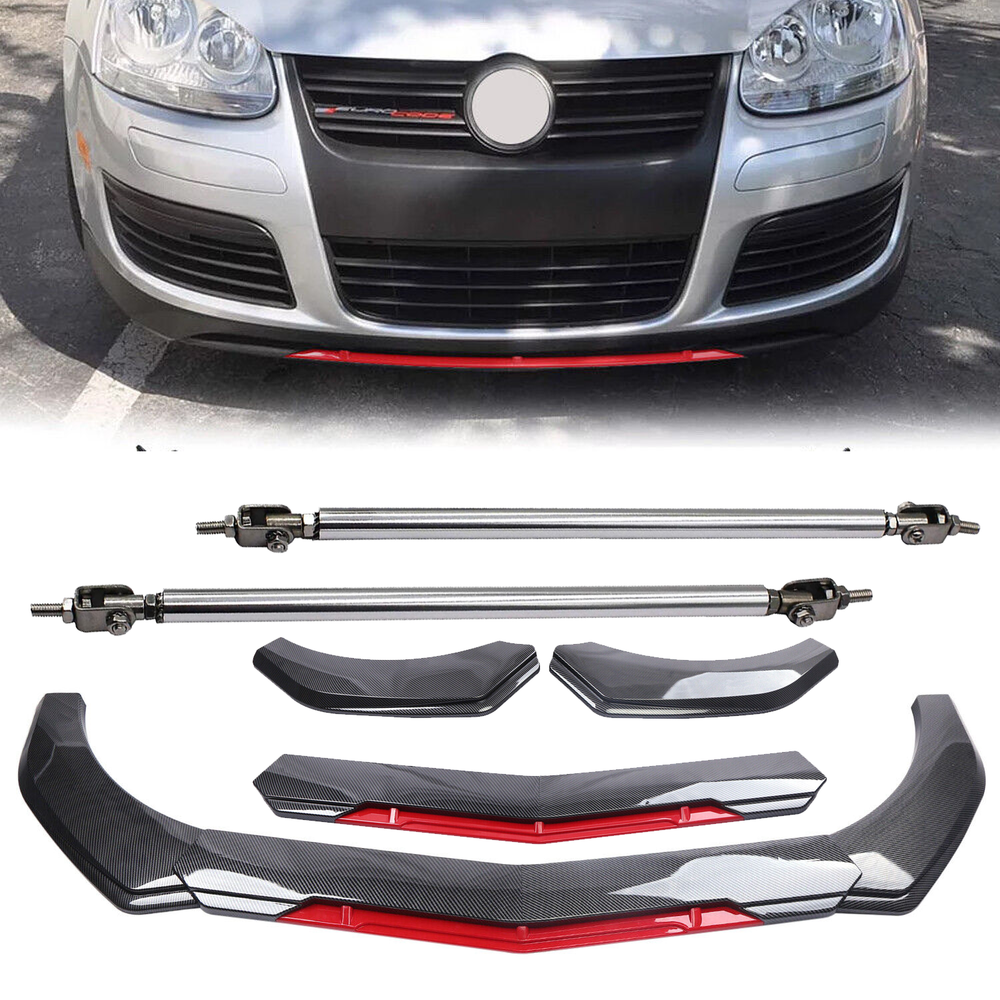 Volkswagen Jetta Carbon Fiber Front Bumper Lip Spoiler Splitter with Strut Rod