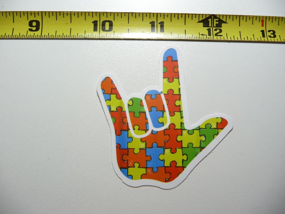 AUTISM SUPPORT DECAL STICKER HAND SIGN LANGUAGE PUZZLE PIECES AWARENESS