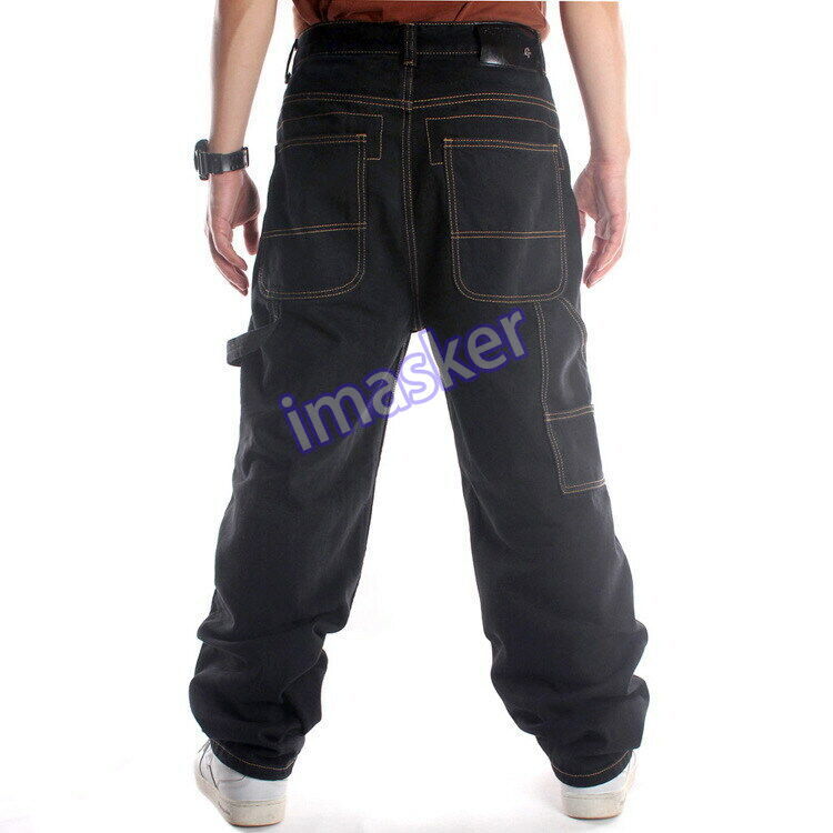 Mens Hip-Hop Baggy Jeans Skateboard Pants Denim Loose Black Streetwear Oldschool