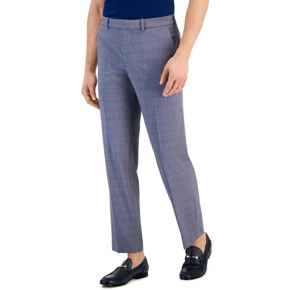 Perry Ellis Men's Plaid Gray Stretch Modern-Fit Classic Dress Pants Size 38x30