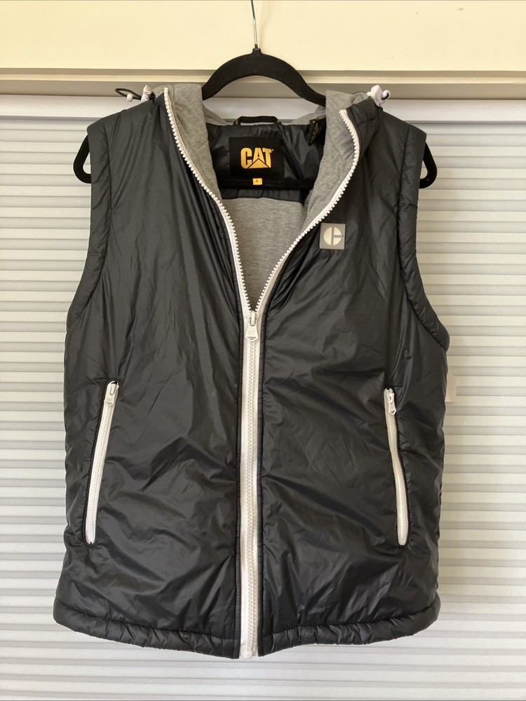 Cat Caterpillar Mens Sz L Large Black Hooded Vest