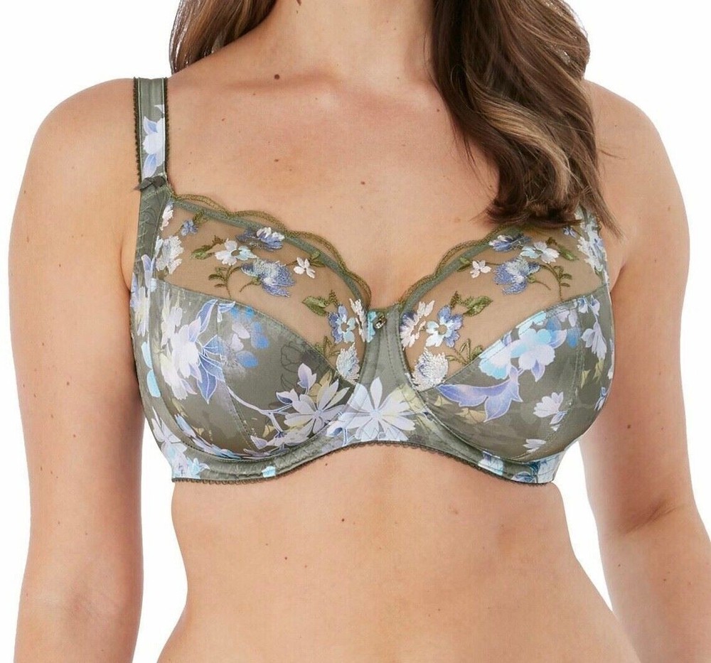 Fantasie Emmie Bra Green Floral Size 32D Underwired Side Support Full Cup 6922