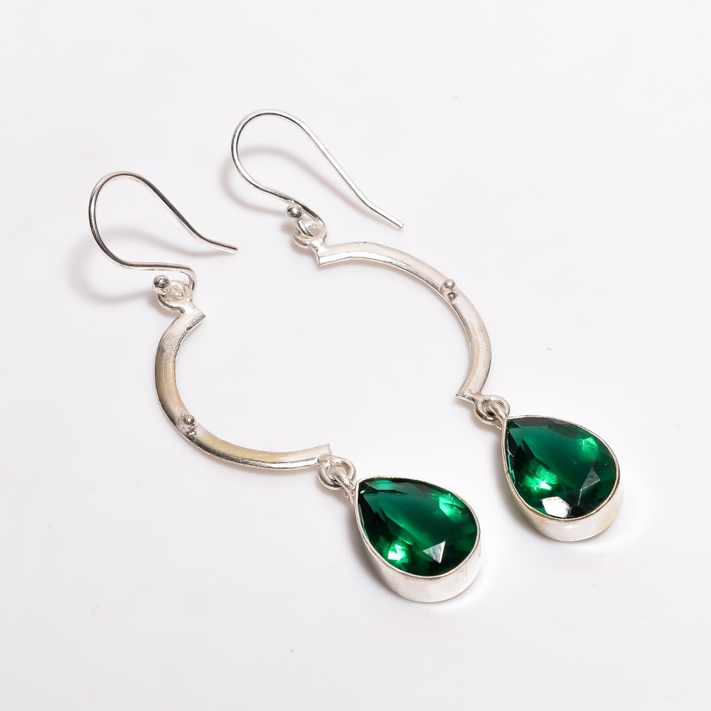 Gift For Women Drop/Dangle Earrings 925 Sterling Silver Natural Emerald Gemstone