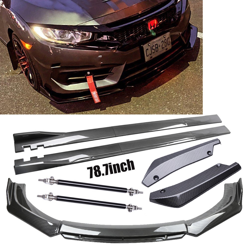 For Honda Civic Sedan Carbon Fiber Side Skirt Rear Front Bumper Lip Splitter Rod