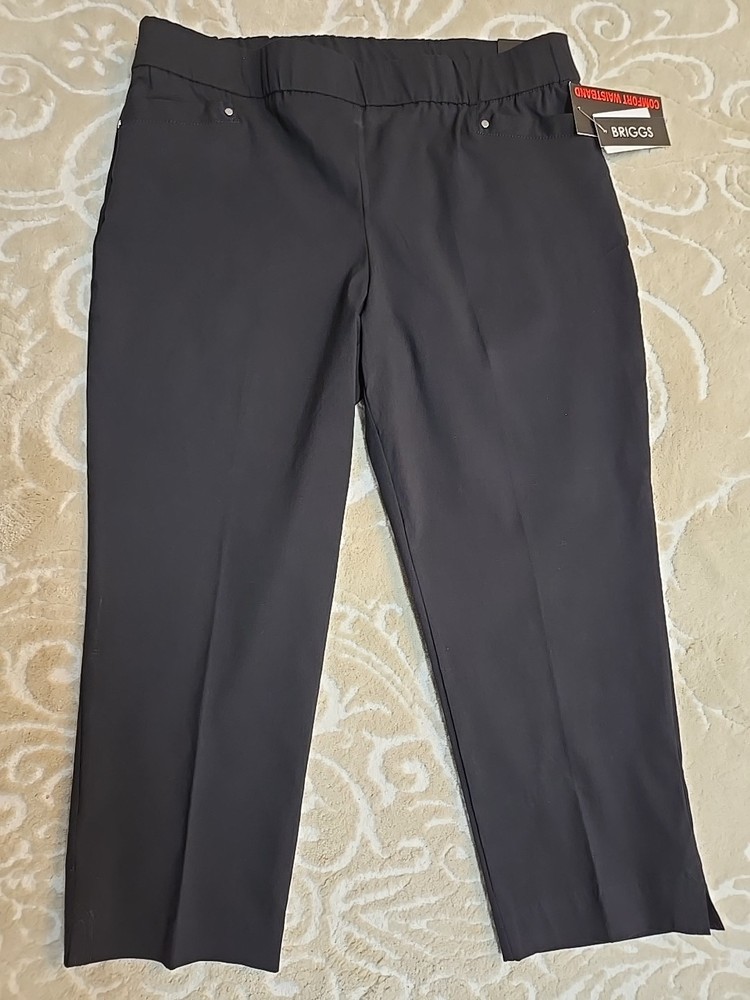 NWT Briggs Comfort Waistband Hidden Elastic Women's 16 Cropped Black Pants
