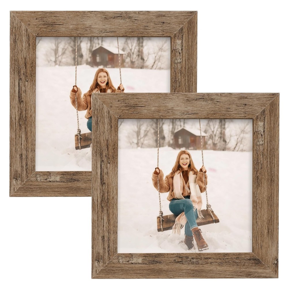 Picture Frames 4x4 Set of 2 Rustic Wood Grain Photo Frame for Gallery Wall Mo...