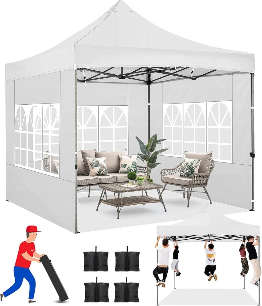 10'x10' Pop up Canopy Heavy Duty Commercial Instant Vendor Tent with 4 Sidewalls