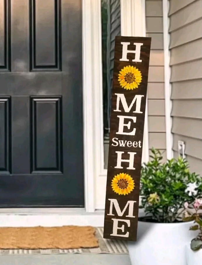 Double Sunflower Home Sweet Home Vertical Porch Sign - Weatherproof Outdoor Decor-image