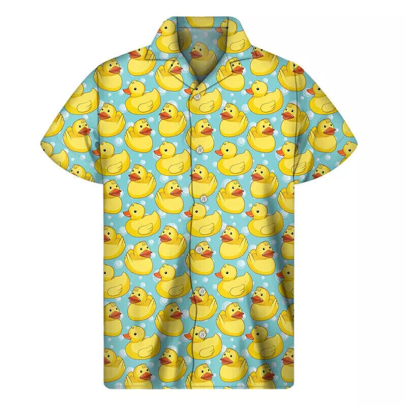 Cute Yellow Rubber Duck 3D Graphic Hawaiian Shirt for Men Summer Style Fun Print