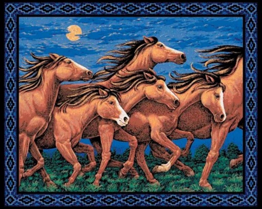 Wild Horses Thunder Ridge Quilt top Wall hanging Panel Fabric 100% Cotton
