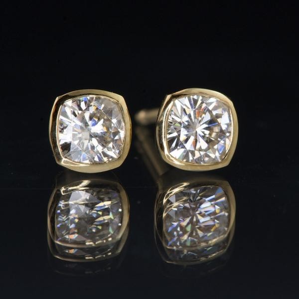 Christmas Sale Moissanite Stud Earrings Solid 14K Yellow Gold Cushion Cut 2 CT-image