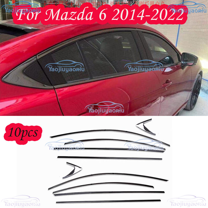 2014-2022 Mazda 6 Steel Black Chrome Side Window Molding Cover Trim Kit – 10pcs