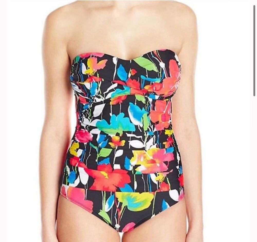 Anne Cole One Piece Swimsuit Size 12 Twist Front Bandeau Tummy Control Lined