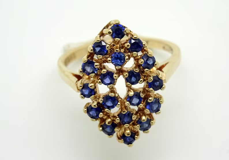 2.33 Ct Round Simulated Sapphire Cocktail Halo Ring 14K Yellow Gold Over Silver
