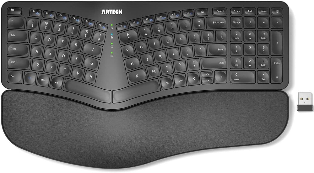 Arteck 2.4G Wireless Ergonomic Keyboard with Split Design & Wrist Rest  
