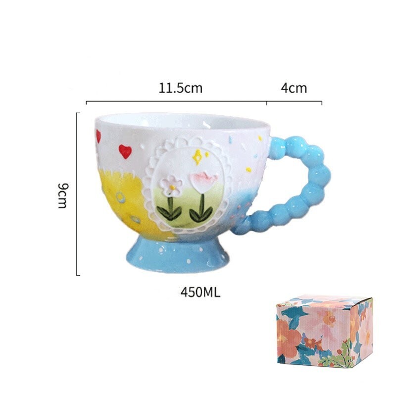450ML Ceramic cups MUG tea GIFT cute flower BLUE COFFEE MUG