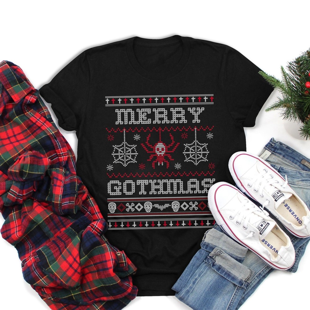Merry Gothmas Goth Christmas Ugly Sweater Spider Skulls Bat shirt/ cute
