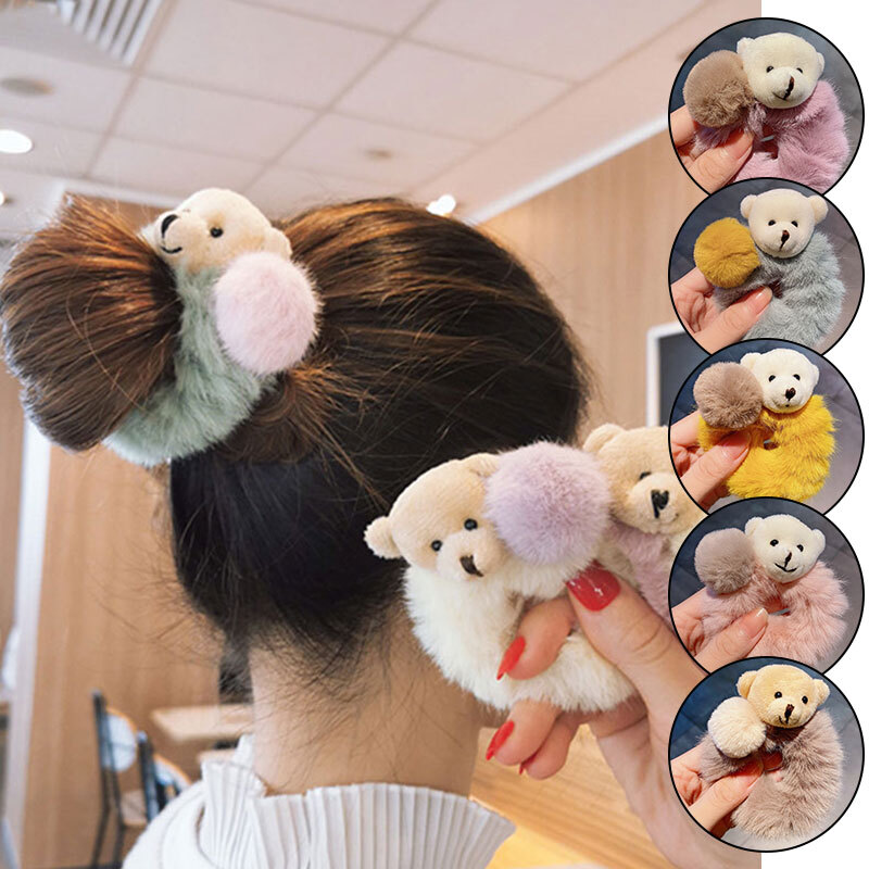 Cute Plush Bear Hair Ties Scrunchies for Girls