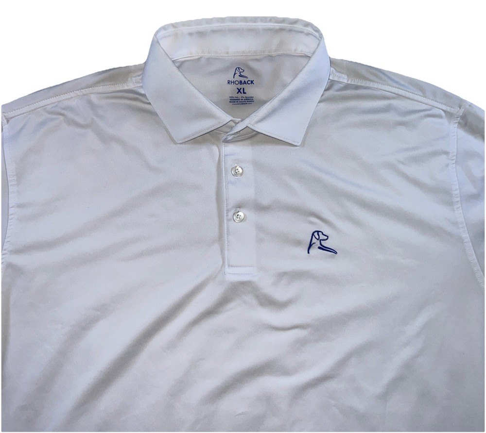 Rhoback Polo Shirt Mens Size XL White Ball Boy Performance Stretch Short Sleeve