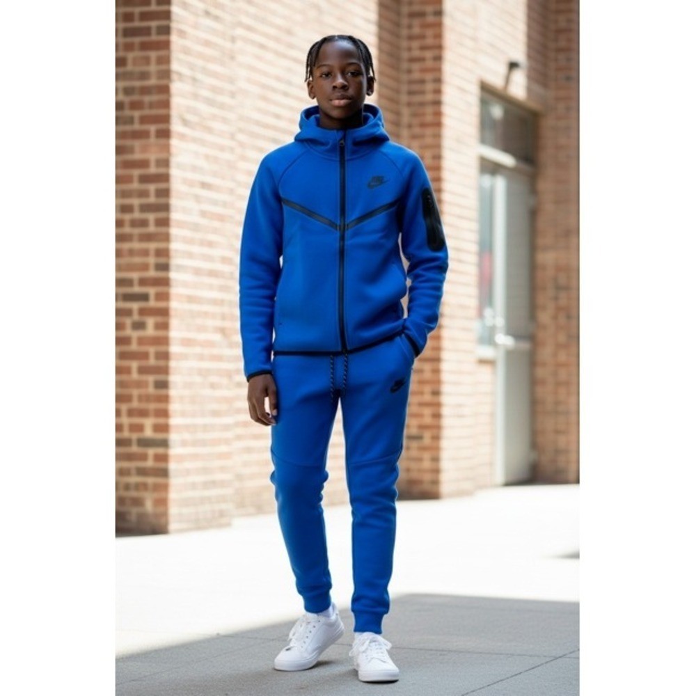 Nike Tech Fleece Tracksuit Set Royal Blue Kids Youth Full Zip Hoodie Joggers 1Y