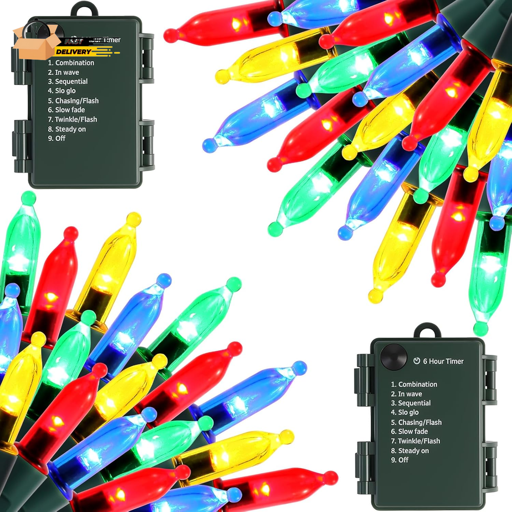 2 Pack Battery Operated Christmas Lights, Total 100LED 32FT Christmas Lights Ou
