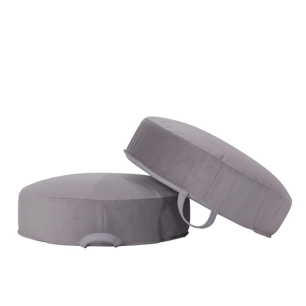 FDP Overstuffed 16 inch Round Velvety and Vinyl Floor Cushions with Handles