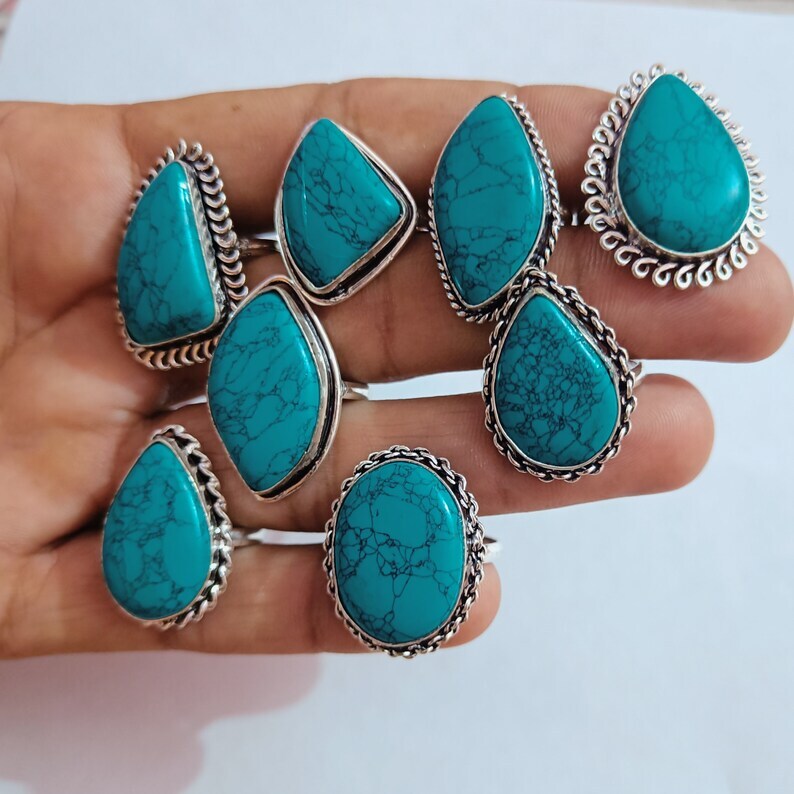 Turquoise Gemstone Ring, 925 Sterling Silver Plated Handmade Jewelry for Women