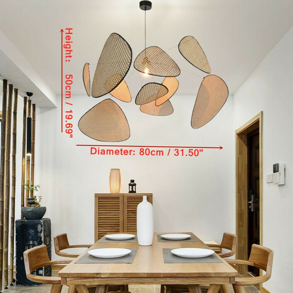 Vintage Chandelier Bamboo Wicker Rattan Pendant Light Hanging Ceiling Lamp