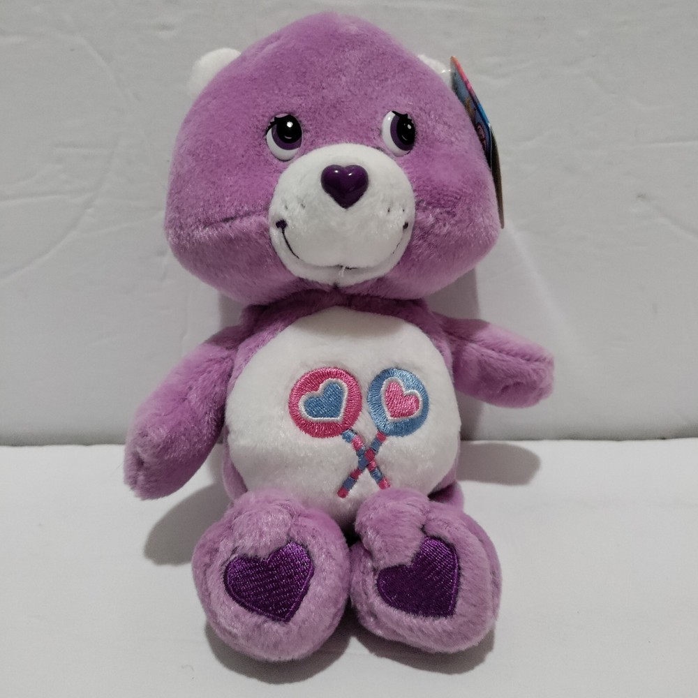 CARE BEAR 8 Inch Share Bear Lollipops Purple Plush with 2002 Tags