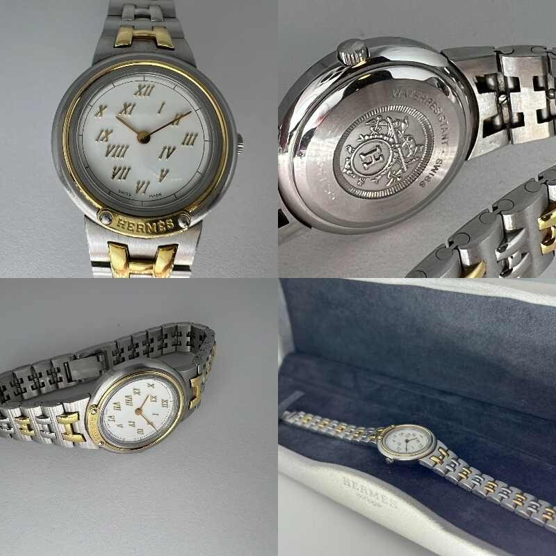 Hermès Meteor Analog Quartz Women Hermes Watch Gold Combi Bracelet Vintage Used