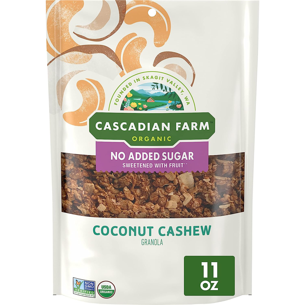Cascadian Farm Organic Granola with No Added Sugar, Coconut Cashew Cereal, Resea