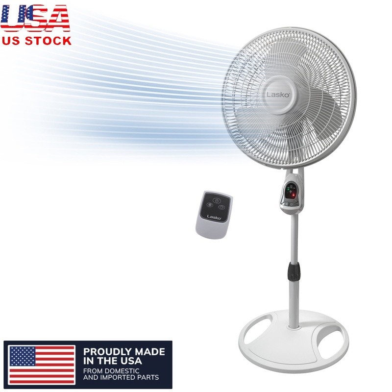 16 Inch Pedestal Fan Oscillating Remote Control Adjustable Height Timer 3 Speed