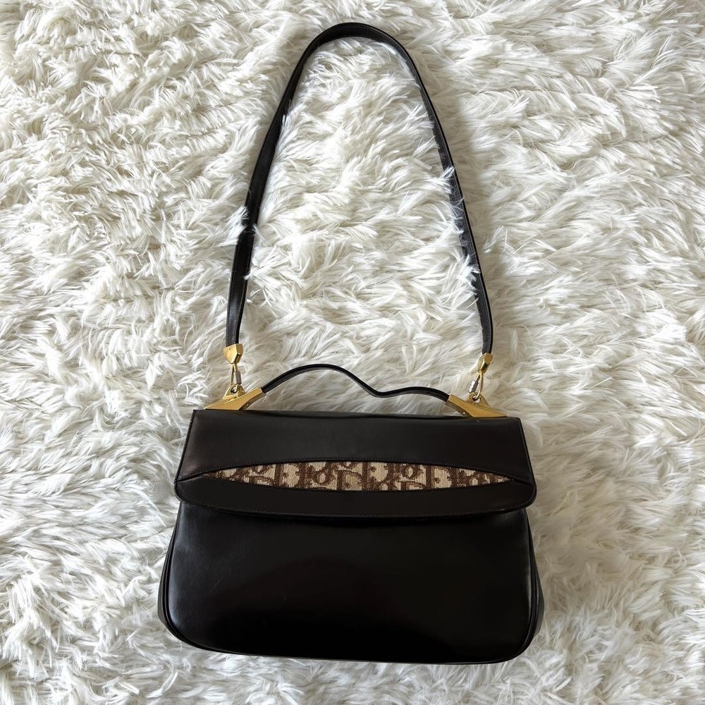 Dior Trotter Leather Vintage 2Way Shoulder Bag Designer Handbag