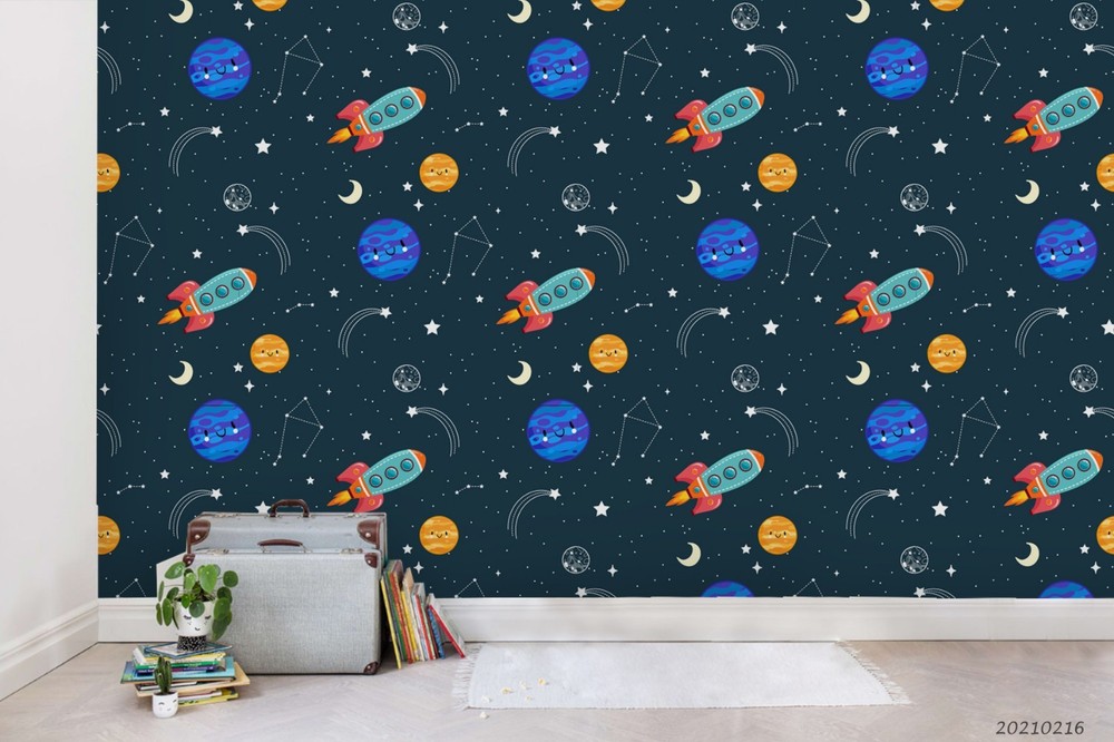 3D Space Rocket Planet Pattern Wall Murals Wallpaper Murals Wall Sticker