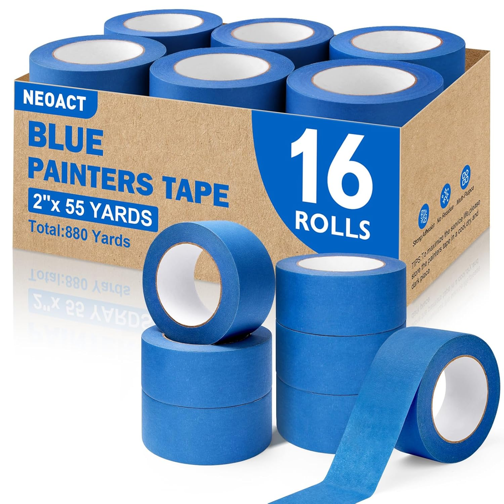 16 Rolls Painters Tape 2 Inch Wide,Multi-Surface No Residue Blue Masking Tape fo