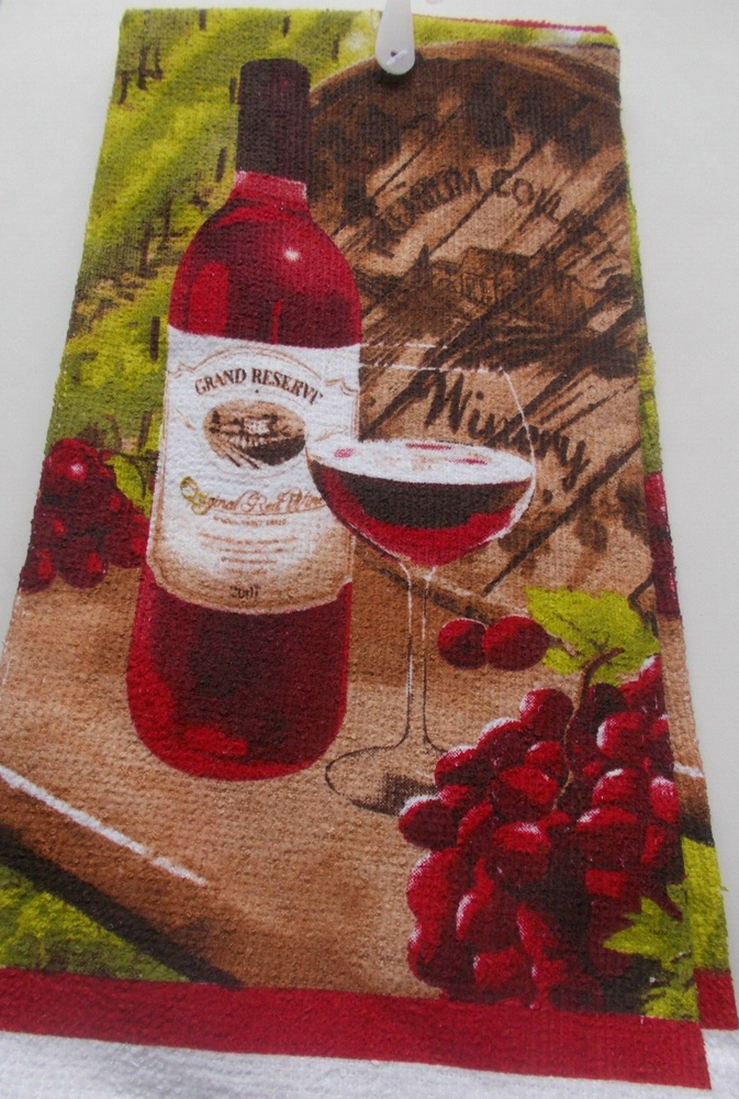 Multicolor Grape Wine Print Cotton Kitchen Towel Uncut Full Size-image