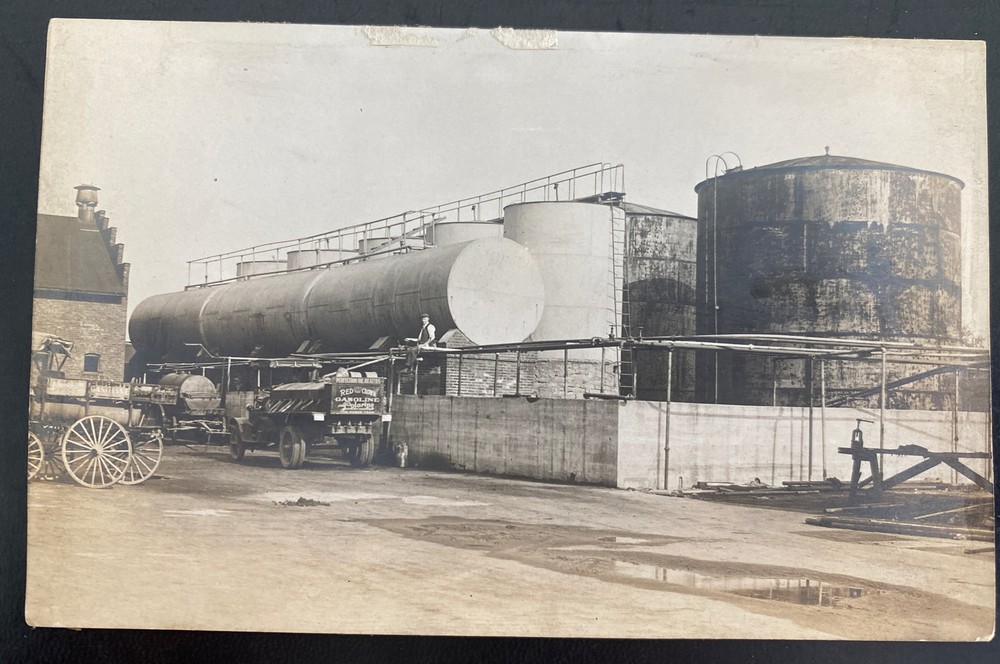 Mint USA Real Picture Postcard Standard Oil Company red Crown Gasoline Loading