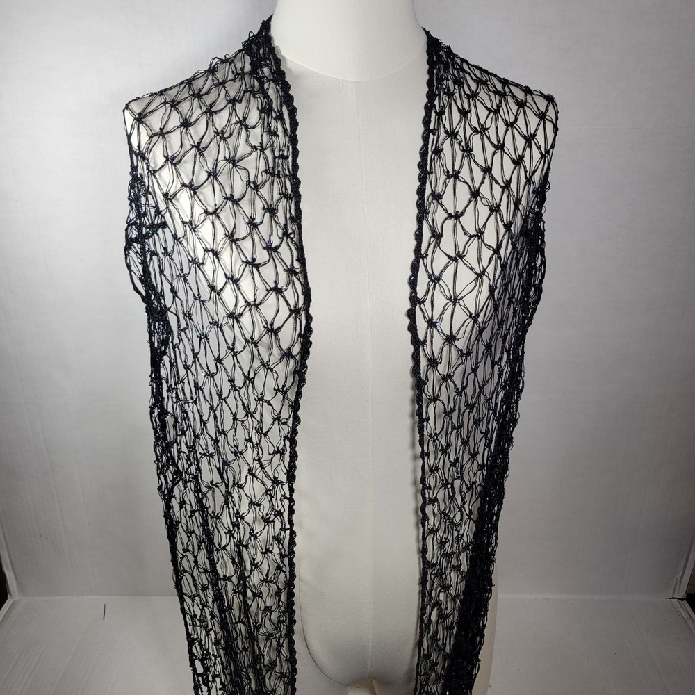 Chico's Beaded Crochet Elegant Special Occasion Rayon Fringed Wrap Shawl