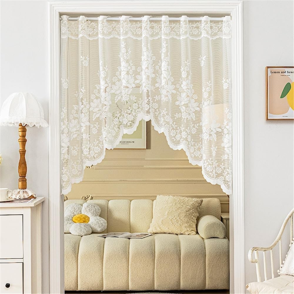 Stacey Ruffled Swag Sheer Curtain 63x39 Inches White for Doorway Window