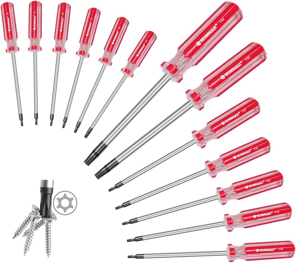 13-Piece Magnetic Tamper-Proof Torx Screwdriver Set in Red