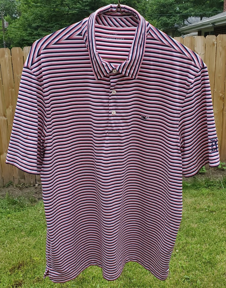 Vineyard Vines Stretch Performance Polo Shirt Mens L Striped Casual Golf