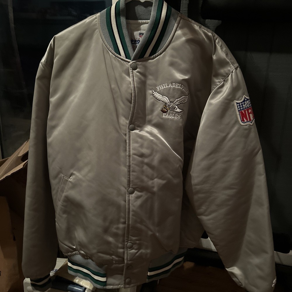 Philadelphia Eagles Vintage Jacket Coat Mens Sz XL Silver