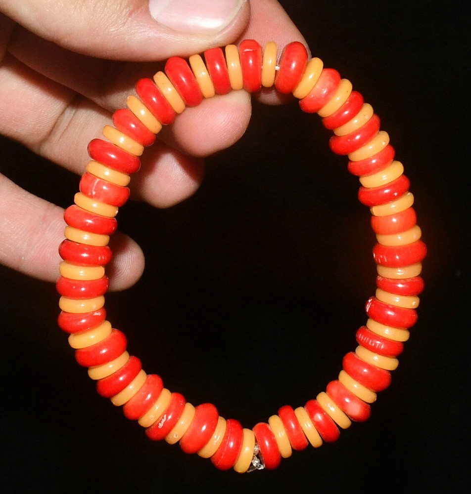 10CM Unique Old China Natural Coral Amulet Talisman Exorcism Bracelet Hand Chain
