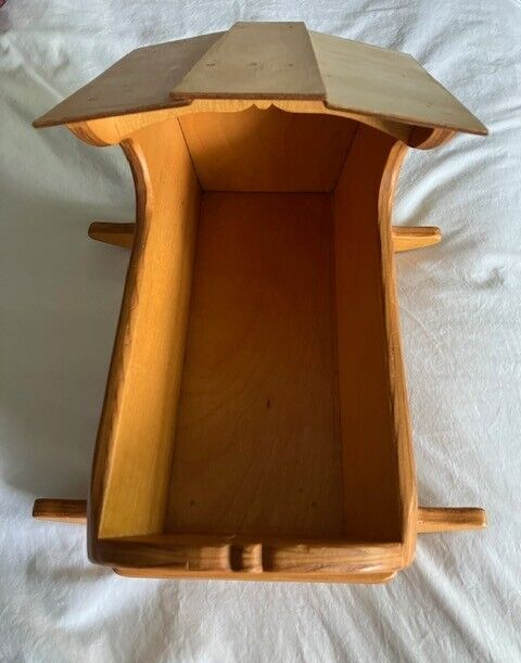 Vintage Handmade Wooden Baby Doll Cradle Rocking Bed Wood Bassinet