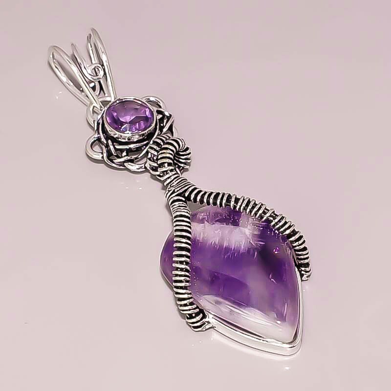 Purple Amethyst Faceted Quartz Handmade 925 STERLING SILVER PLATED PENDANT