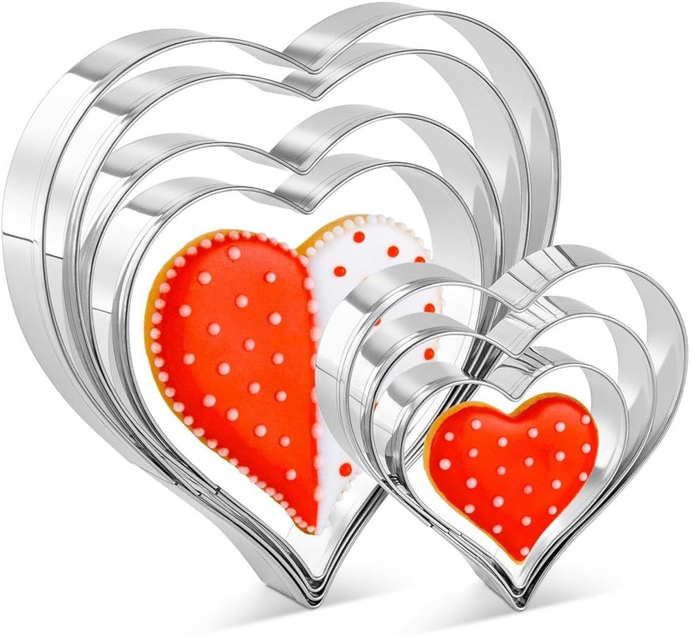 Heart Cookie Cutter Set - 7 Pieces for Valentine's Silver