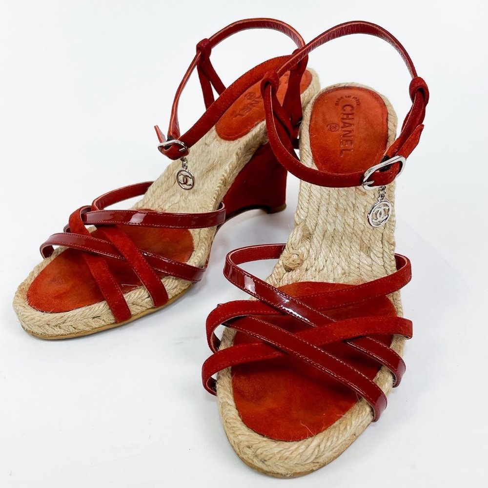 Chanel Men Red Strap Sandals with Coco Charm Size 5.5 US Pre-Owned Classic
