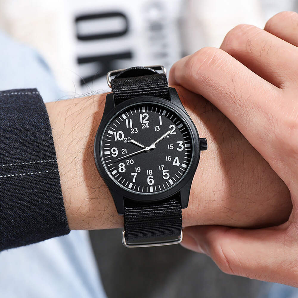 Luminous Sports Quartz Watch with Fabric Strap and 24-Hour Display, Waterproof-F