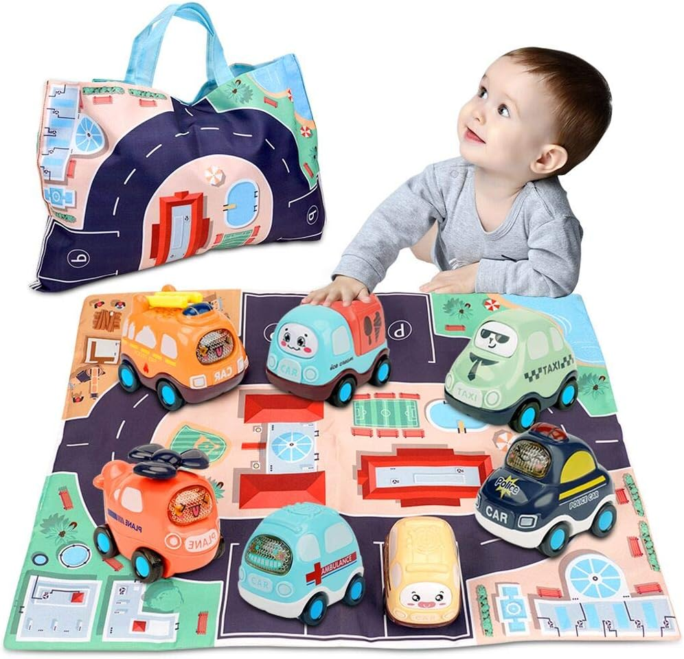 7-Piece Push & Go Car Set with Play Mat for 1-Year-Old Boys