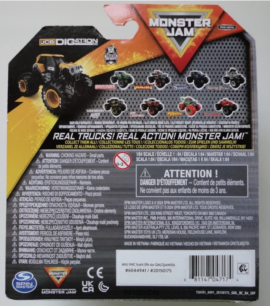 2025 Spin Master Monster Jam Series 41 JCB DigAtron Monster Truck